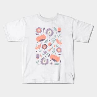 Folk Art Florals in Pink + Purple Kids T-Shirt